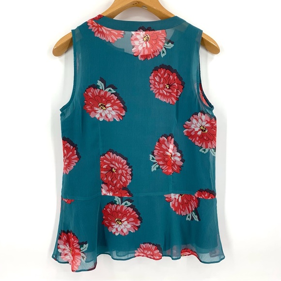 Cabi Blushing Blouse # 3445, Chrysanthemum Print Teal Sleeveless Blouse, Medium - Picture 14 of 16